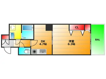 ヒュージ1(1DK/2階)の間取り写真