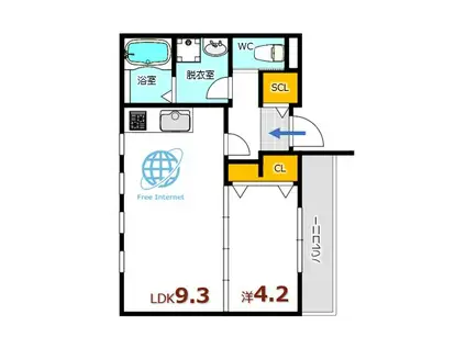 ソフィアコート海田昭和町ANNEX(1LDK/2階)の間取り写真
