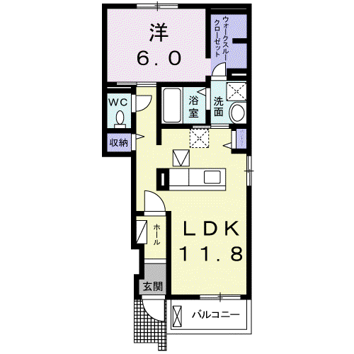 フォンターナ(1LDK/1階)の間取り写真