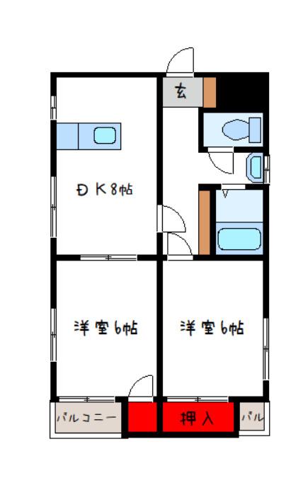ヴィランディ(2DK/2階)の間取り写真