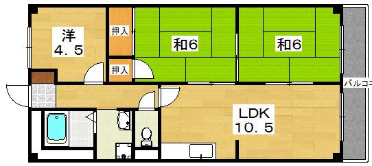 コーポ牧野(3LDK/5階)の間取り写真