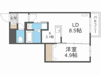 ブランシャール宮の沢(1LDK/4階)の間取り写真