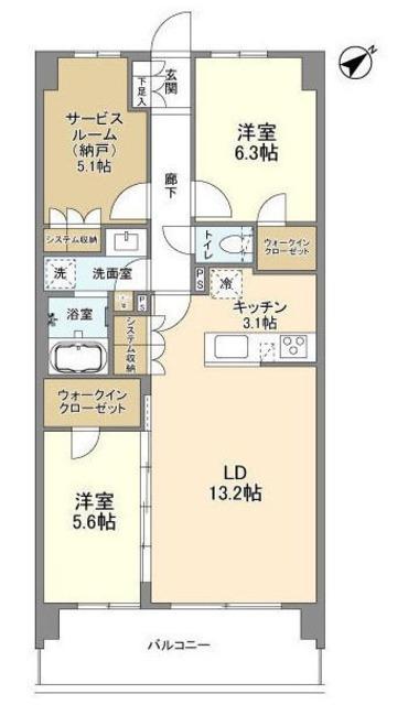 ARK CITY船堀(2SLDK/3階)の間取り写真