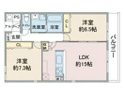 コーポハルラサン 北棟(2LDK/2階)の間取り写真