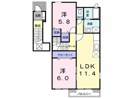 ブローマン杉C(2LDK/2階)の間取り写真