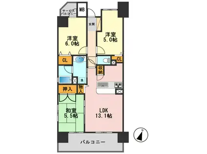 グランカーサ新小岩(3LDK/11階)の間取り写真