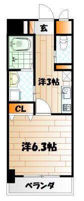 アンレーヴ門司駅前(1K/2階)の間取り写真