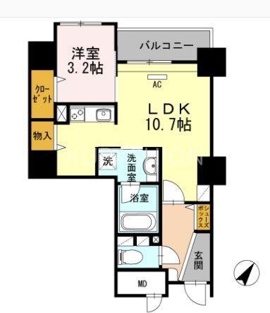 リーブル博多駅前(1LDK/14階)の間取り写真