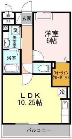 ソレイユB(1LDK/1階)の間取り写真