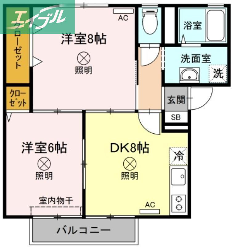 ペガサスA棟(2DK/2階)の間取り写真