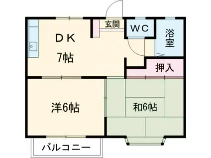 ジュネス朝日が丘(2DK/1階)の間取り写真