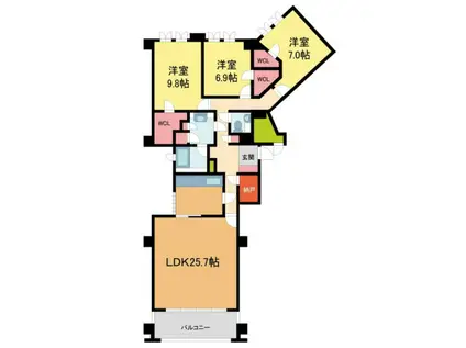 オーキッドコート湖南館(3LDK/6階)の間取り写真