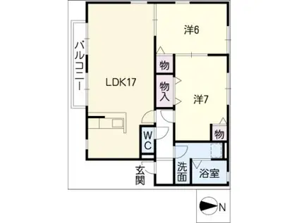 カーサ・コモドB棟(2LDK/2階)の間取り写真