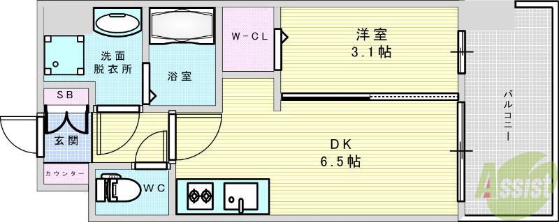 プレサンス東淀川駅前プローシェ(1DK/11階)の間取り写真