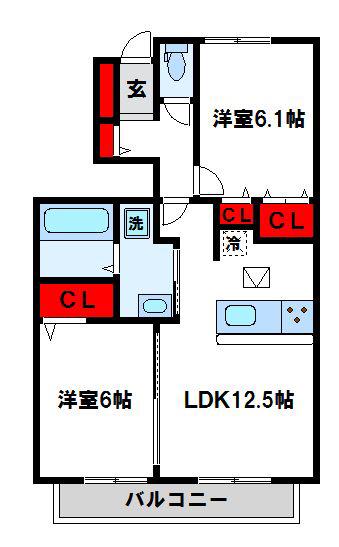 コンフォール・ヴィラ(2LDK/1階)の間取り写真