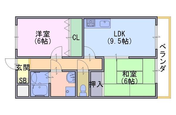 アヴェルデ十ヶ坪(2DK/3階)の間取り写真