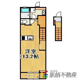 ティフブルーII(ワンルーム/2階)の間取り写真