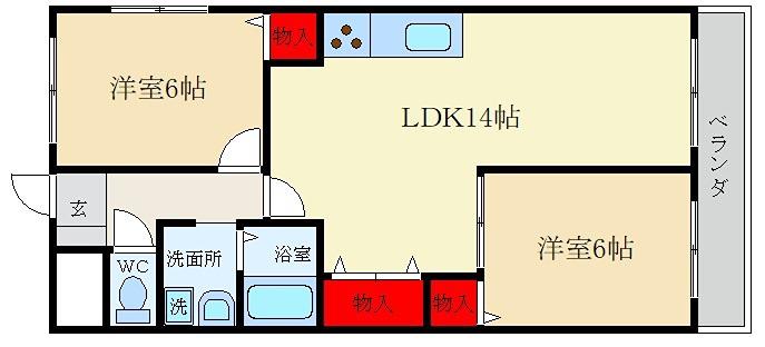 レオハイム津田Ⅱ(2LDK/4階)の間取り写真