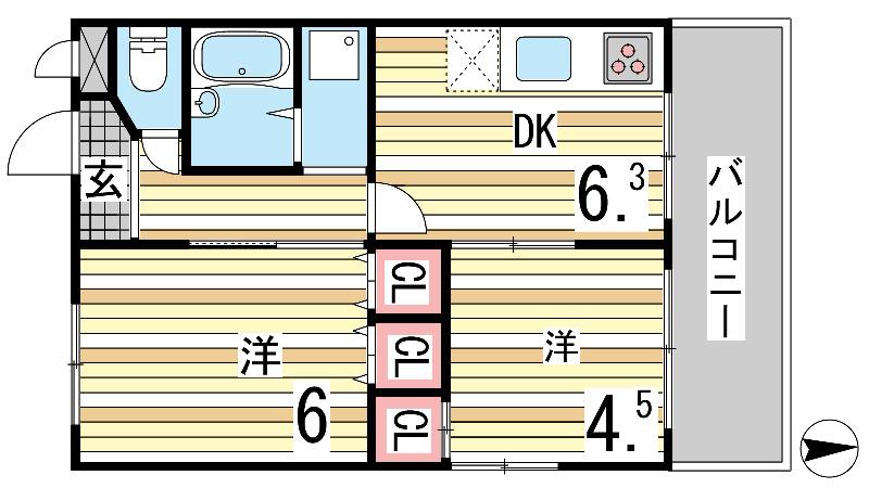 ニューライフ岡本(2DK/2階)の間取り写真