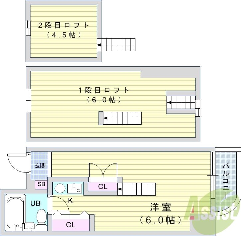 六甲石橋プラザ(ワンルーム/5階)の間取り写真