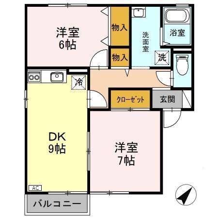 ロイヤルタウン寺町 貮番館(2DK/1階)の間取り写真