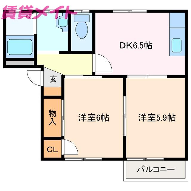 ハイビスカスC(2DK/1階)の間取り写真