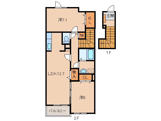 パストラルコート岩出 I(2LDK/2階)の間取り写真