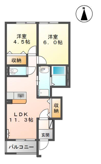 ボヌールII(2LDK/1階)の間取り写真
