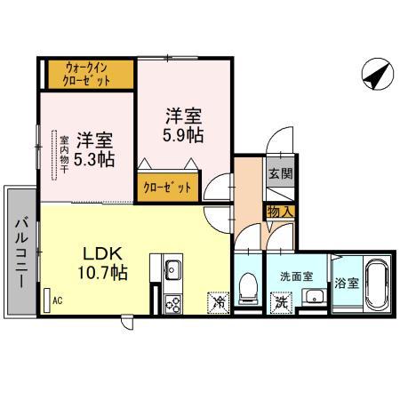 コーシェリ・アイ(2LDK/1階)の間取り写真