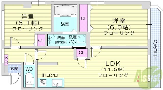 オンディーヌ(2LDK/4階)の間取り写真