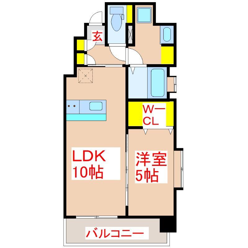 エルシオン平之町(1LDK/9階)の間取り写真