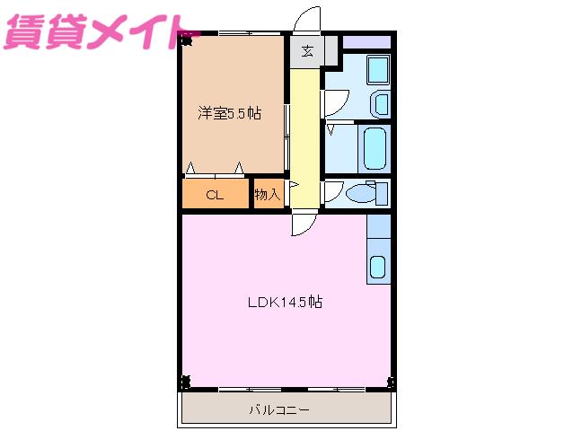 ラヴィータ白子(1LDK/2階)の間取り写真