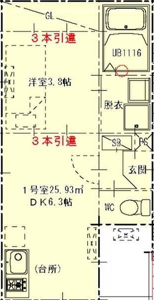 ハーモニーテラス塩池町II(1DK/3階)の間取り写真