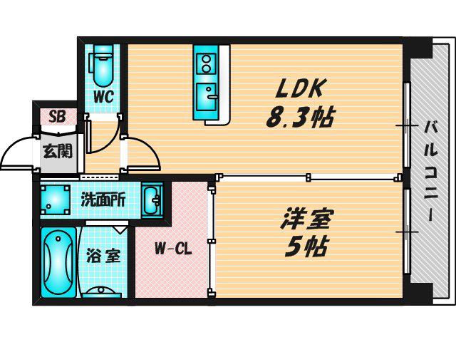 カウニス巽中(1LDK/3階)の間取り写真
