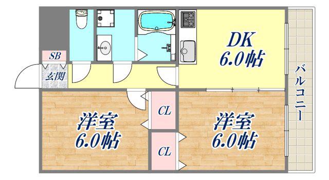 オーパス浜田(2LDK/3階)の間取り写真