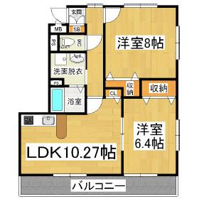 ヴィラージュ山辺 B(2LDK/3階)の間取り写真