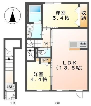 リバーヒルズ里庄(2LDK/2階)の間取り写真