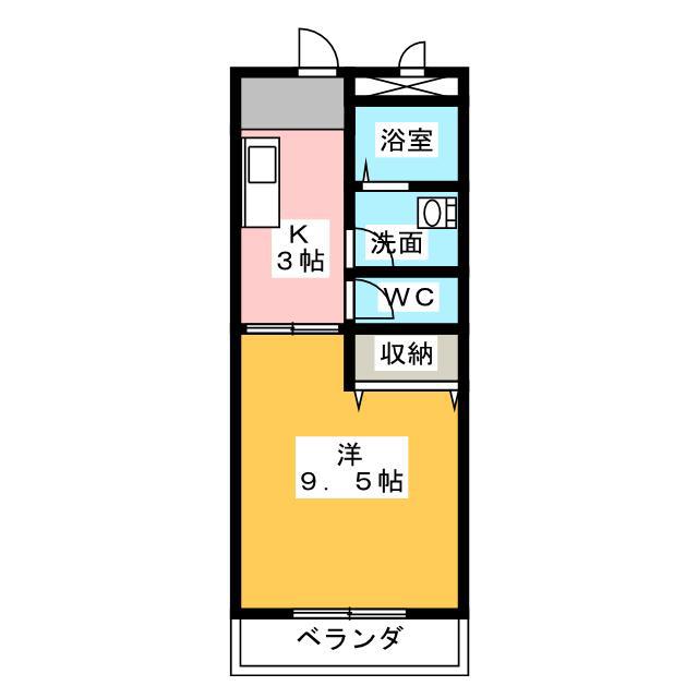ディオール(1K/2階)の間取り写真