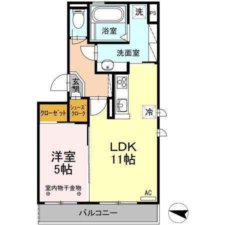 カーサM(1LDK/3階)の間取り写真