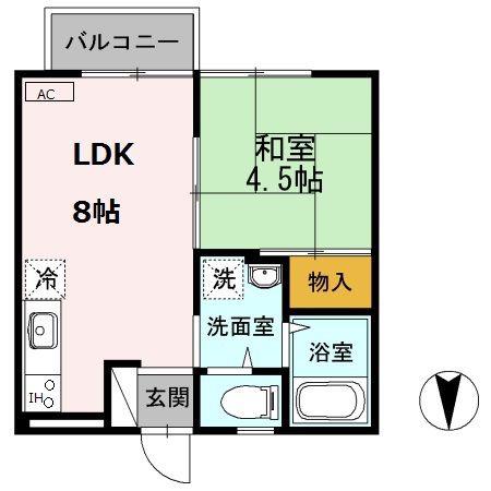 ハイツ天道(1LDK/2階)の間取り写真