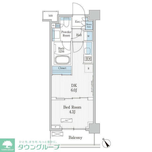 パークアクシス門前仲町テラス(1DK/1階)の間取り写真