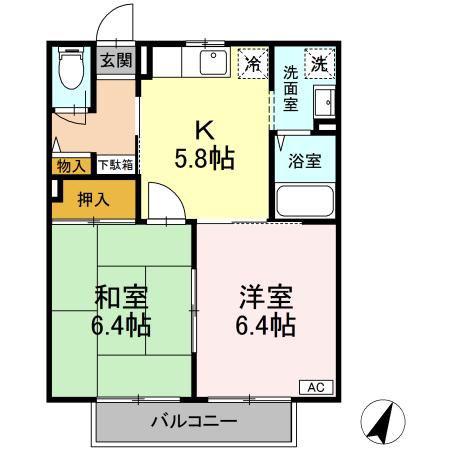プレーンウォークB(2K/1階)の間取り写真