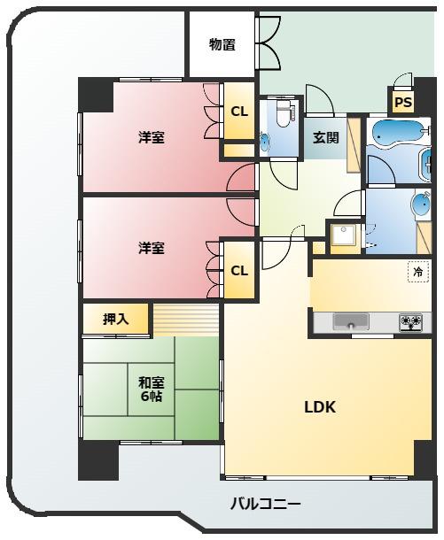 ヴァンヴェールドゥ二日町(3LDK/8階)の間取り写真