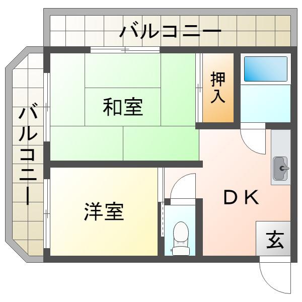 ビーフェリス(2K/2階)の間取り写真
