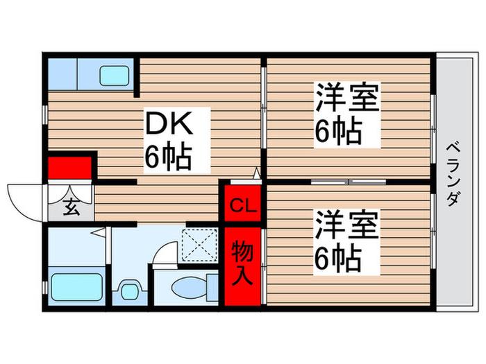 ルミエールイースト C棟(2DK/1階)の間取り写真