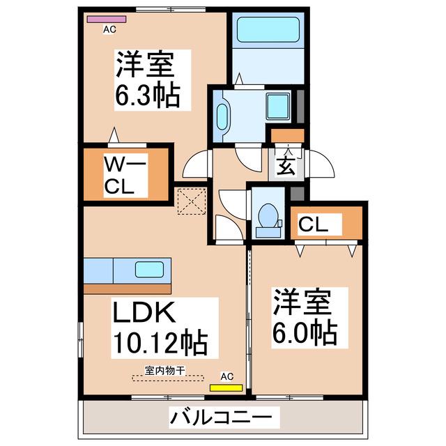 ライジングサン西宮A(2LDK/3階)の間取り写真