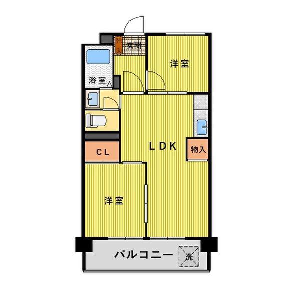 第二若葉ビル(2LDK/5階)の間取り写真