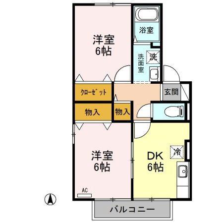 サニーウェル清里 A(2DK/1階)の間取り写真