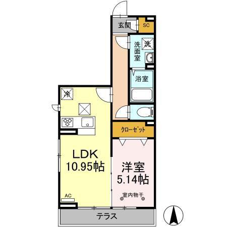 マウナケア(1LDK/1階)の間取り写真
