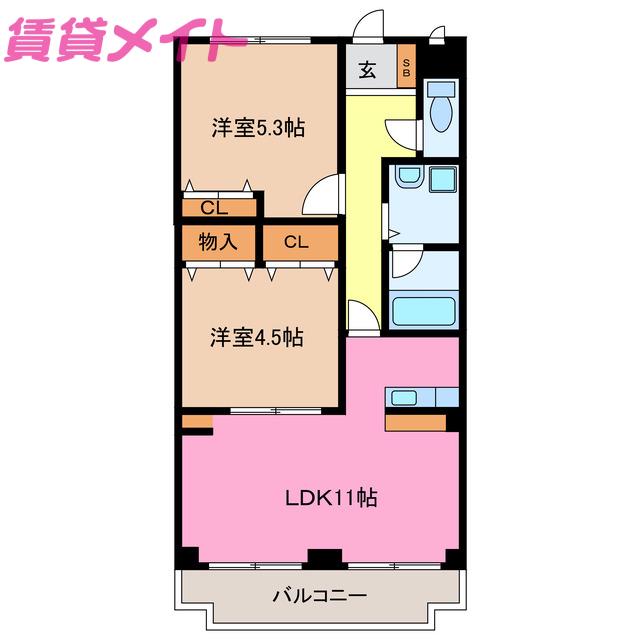 ヴィラハヤカワ(2LDK/2階)の間取り写真